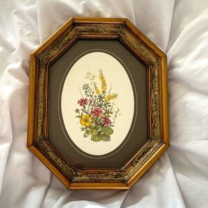 Vintage flower artwork print wooden frame home decor oval